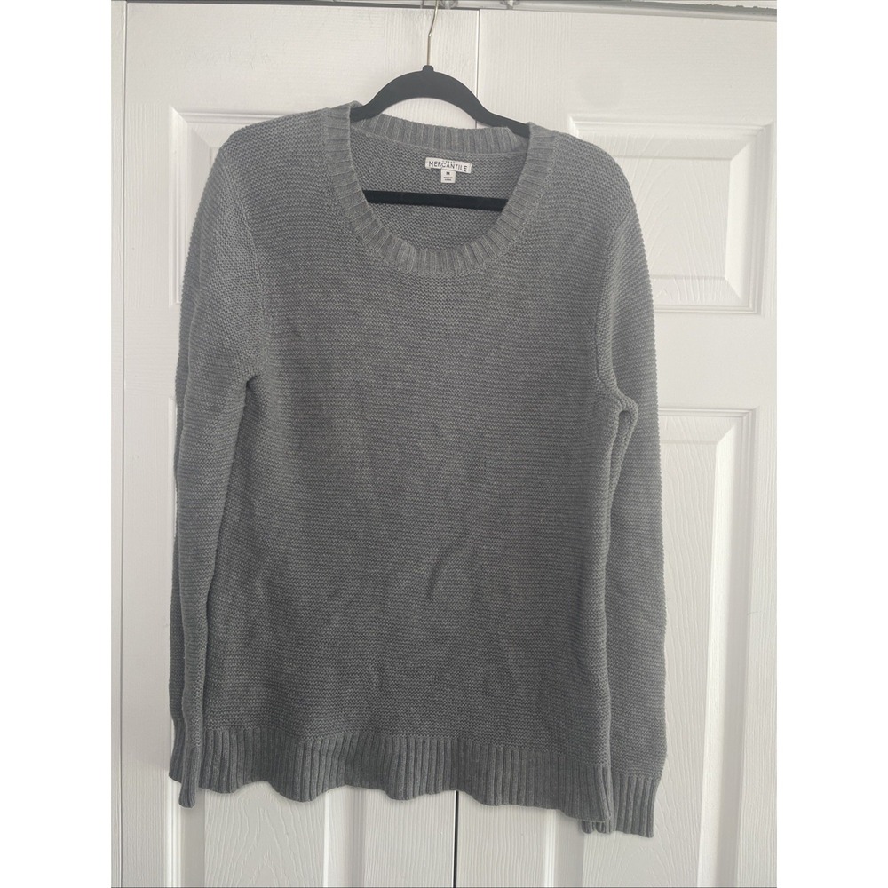 J.Crew Mercantile Garter‎ Stitch Sweater Womens Size M Gray Cotton Merino Wool